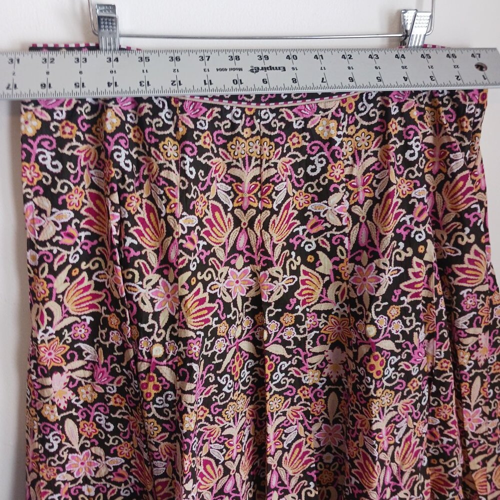 Gianni Bini, Boho Brown Floral Print Skirt, Size 12, Lace Trim, Cottage Core - Picture 10 of 13